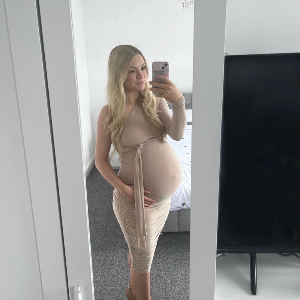 Boohoo Tan Bodycon Maternity Dress Sleeveless Halter